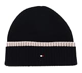 Tommy Hilfiger Herren Strickmütze Block Flag Short Beanie Kaschmirmix, Mehrfarbig (Black / Cashmere Creme), Onesize