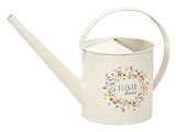 moses. Kleine Gießkanne für den Garten, Dekorative Blumendusche mit 1,2l Fassungsvermögen, Kanne in Creme Off-White mit hübschem Schriftzug „Flower Shower“ im Blatt & Blüte Design