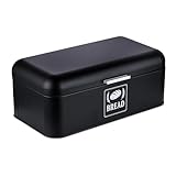 Relaxdays Brotkasten, Brotbox mit Deckel & Griff, HBT: 17x42x24 cm, Brot aufbewahren, Brotkiste Retro, Metall, schwarz