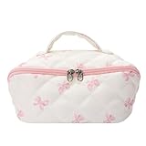 Kosmetiktasche mit Schleife, groß und elegant, für Reisen, Zuhause, Schule, Büro, Damen, Mädchen, Hautpflege im Außenbereich