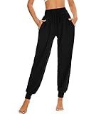 HAPYWER Haremshose Damen Lang für Sport Workout-Yogahose Jogginghose Sommerhose Leicht Weiche Lockere Bequem mit Groß Taschen-S-XXL