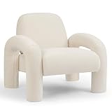 Makika Sessel Loungesessel Einzelsofa aus Boucle Lia - Einzelsessel Armlehnstuhl Polsterstuhl Sofa bis 120kg - eleganter Armsessel Loungesofa Relaxsessel für Wohnzimmer Schlafzimmer in Weiß