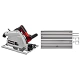 Einhell Tauchsäge TE-PS 165 (1.200 Watt, werkzeuglose Einstellung bei Schnitttiefe + Neigungswinkel, hochwertiges Hartmetall-Sägeblatt) + Führungsschiene (2x1000 mm, für Schnitte von 45° bis 90°)