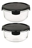 Lock & Lock Boroseal Frischhaltedosen aus Glas - 2er Vorratsdosenset - rund - mit Deckel für Backofen, Mikrowelle & zum Einfrieren - 950 ml