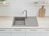 Faizee Möbel | Granitspüle 75x44 cm Grau | Eckige Küchenspüle & Einbauspüle | Spülbecken Granit für Küche | Beidseitig montierbare Spüle | Einbaugranitspüle ab 45 cm | Inkl. Siphon-Set