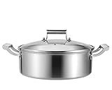 YXUANYZNB Flache Kasserolle mit Deckel, Edelstahlpfanne, Induktionsservierpfanne mit seitlichen Griffen und Glasdeckel, Verbundboden, 32 cm