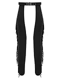 Linjinx Herren Cowboy Hose Indianerhose Wildlederimitat Chaps Fransenhose Hippie Kostüm Cowboy Outfit Karneval Fasching Party Schwarz L