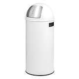 eluno Pushmülleimer 25 Liter aus Stahlblech, Retro Abfalleimer mit abnehmbarem Deckel, Abfallsammler, Küchen Mülleimer mit Push Klappe (weiß)
