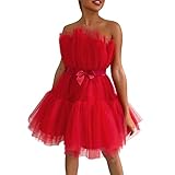 Ballkleid Damen Pailettenkleider für Damen Kurz Bandeau Tüllkleid Schwarzer Tüllrock Tanzkleid Puffy Sexy Schulterfreies Petticoat Kleid Mesh Weißes Kleid Feen Kleid Hochzeitsgast Festliches Kleid