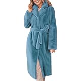 Plüschjacke Damen Lang, Wintermantel Damen Warm Gefüttert Teddyfleece Outdoor Fellmantel Revers Felljacke Kunstfell Jacke Revers Winterjacke Mit Gürtel Trenchcoat Flauschig Übergangsjacke