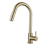 PJKTBEYI Touch-on-Küchenarmatur mit herunterziehbarer Brause, Sensor-Küchenspüle-Wasserhahn in Zwei Wasserauslassmodi, 304-Edelstahl-Einhebelmischer Touch-Aktivierung, Mattschwarz(Brushed Gold)
