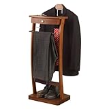 Anzugständer aus Holz mit Kleiderbügel & Hosenhalter, moderner bodenstehender Herrendiener mit Schublade & Tablett, stabile Basis für Büro, Wohnzimmer & Schlafzimmer
