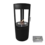 GLOW FIRE Ethanol Kaminofen NORDKAPP (freistehender Standkamin) - Bioethanol Kamin mit TÜV-Zertifikat für Innenräume, 6 Stunden Brenndauer und 2 kW Heizleistung, 42x42x96 cm - Schwarz