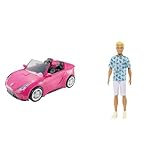 Barbie-Puppe und Auto, Auto in glänzendem Pink & Ken Fashionistas Puppe - T-Shirt mit Kaktus- und Palmenaufdruck, weiße Shorts und hohe Turnschuhe