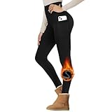 Gayhay Thermo Leggings Damen Winter Mit Taschen, Gefütterte Thermohose High Waist Hose Warm Blickdicht Strumpfhose Für Sport Schwarze 3XL