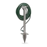 Relaxdays Wasserzapfstelle, mit Erdspieß & Schlauchhalter, HBT: 66x29x15 cm, Garten Wassersäule, rund, Edelstahl, silber