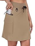 MoFiz Rock Damen Outdoor Wandern Skort Sportrock UPF 50+ Schnell Trocknend Golfrock Tennisrock mit Taschen Khaki Größe EU M