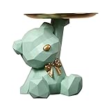 BLOOOK Statue Skulptur,Bär Figur Dekorative Tablett,Bären Skulpturen mit Dekotablett,Teddy Bär Deko Figuren Schlüsselschale,Dekoschale für Dessert Kosmetik Schmuck Kerzen (Grün (B))