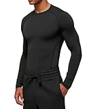 BOOJO Herren Athletic Workout Shirt Langarm Kompressionsshirts, Schwarz (Black Ink), L