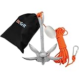 BeGrit Verzinkt Anker Gusseisen Faltanker 1,5KG Ankerset mit Ø 6mm 10 Meter Ankerleine Für Boot SUP Paddle(Silber)