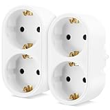 2 Stück Doppelstecker für Steckdose, Steckdosenadapter 2 Fach, Zweier Stecker für Steckdose, Tragbar Steckdosenverteiler 2 Fach, Steckdosenverteiler Ohne Kabel, für Büro, Hause, Reisen