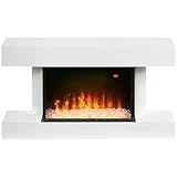 HOMCOM Elektrokamin, Wandkamin mit Heizung 2000 W, LED 3D-Flammeneffekt, Kristalle, in 11 Farben mit 3 Helligkeitsstufen, Elektrischer Kamin mit Fernbedienung, Timer, Wandmontage, Weiß