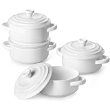 MALACASA Mini Cocotte Set – 4 Stück kleine Auflaufförmchen aus Porzellan mit Deckel und Griffen, Mini-Dutch-Oven-Set für Lasagne, Soufflé, Backofen, Mikrowelle & Spülmaschine