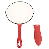 TOPINCN Emaillierte Gusseisenbratenpfanne, Nicht -Stick -Bratpfanne Pfanne mit Gummi Griff Deckung für Herd und Ofen, Küchenbraten -Pfanne Grill Kochgeschirr Zum Camping Kochen Grillen (16 cm)