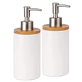 Seifenspender aus Keramik, 500 ml, mit Pumpe aus Metall, Gelspender, Duschgel, Flüssigkeitsspender, Geschirrspender, Küche und Badezimmer, Weiß, 2 Stück