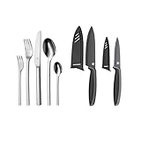 WMF Set 2-teilig Tavira Besteck Set 12 Personen, 60-teilig, Monobloc-Messer, Cromargan Edelstahl poliert und Touch Messerset 2-teilig, mit Schutzhülle, Spezialklingenstahl antihaftbeschichtet