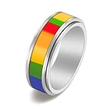 Herren Ringe Edelstahl, Ring Herren 8Mm Silber Regenbogen Drehbar Ringe für Herren Männer Größe 52 (16.6)