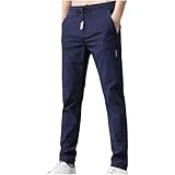 Lange Herrenhose mit Kordelzug, Sommer, einfarbig, klassische Hose, modische Taschen, elastische Taille, Freizeithose, R-18 Navy, L