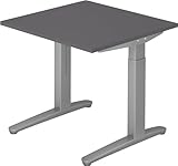 bümö manuell höhenverstellbarer Schreibtisch 80x80 in Graphit Gestell in Silber - PC Tisch höhenverstellbar & klein, höhenverstellbarer Tisch Büro, Kleiner Computertisch verstellbar