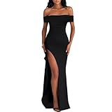 AOWVUTS Damen Ballkleider Lang Abendkleid mit Schlitz Schulterfrei Sexy Party Cocktailkleid Bodycon Maxikleid Lang Elegant Formal Kleid Sommerkleid Festliche Partykleid