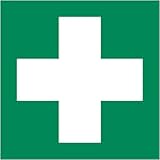 2 Stück Aufkleber Rettungszeichen Grün mit weißem Kreuz für Erste Hilfe Einrichtungen 10,5x10,5 cm