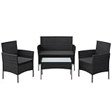 SONGMICS Balkonmöbel, Gartenmöbel-Set, aus PE-Polyrattan, Lounge-Set, Terrassenmöbel, Outdoor, für Terrasse, Balkon, Garten, schwarz-grau GGF004B06