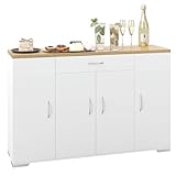 hitsuki Buffetschrank Weiß, Küchenunterschrank mit Arbeitsplatte 110x30x70 cm – Multifunktionale Anrichte Küche & Anrichte Sideboard | Moderner Küchen Schrank mit Schubladen