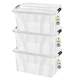 Aufbewahrungsboxen mit Deckel, 7L 14L 21L 32L 55L 80L Plastik Boxen Klickverschluss Stapelboxen 1er/3er Sets Lebensmittelecht Transparent Haushalt & HLKauf-Block (3er-Set 14-Liter & 1x HLKauf-Block)