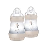 MAM Easy Start AC Babyflasche 2er Set Babyflasche 0-2 Monate 160 ml Sauger Fluss 1 für 0+ Monate aus SkinSoft Silikon Neutral