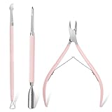 Makartt Nagelhautzange mit nagelhautentferner - 3 Pcs Rosa Cuticle Remover Tool, Professionelle nagelhautschere set mit Edelstahl-Nagelhaut Trimmer, Doppelend Nagelhautschieber und Nagelschaber