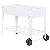 Outsunny Hochbeet, Mobiler Pflanzenwagen mit Stauraum, Pflanzenbeet mit 2 Rollen, Metall, Weiß, 112 x 59 x 80 cm