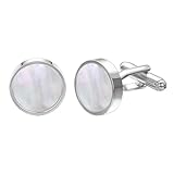 RunootPR Perlmutt Manschettenknöpfe Herren Hochzeit Silber Manchettenknoepfe Personalisiert Schmuck Geschenk