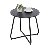 Fokebel Beistelltisch, Kleiner Beistelltisch Metall, Garten Rund, Couchtish & Kaffeetisch mit Verstellbarer Tischbeine (Schwarz, Ø 45x45H cm)