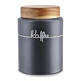 KHG Kaffeedose luftdicht, Keramik Steingut in Anthrazit Grau mit Holz-Deckel, Kapazität 1 Liter, Vorratsdose Kaffee rund & mit Beschriftung, Kaffee Aufbewahrung aromadicht
