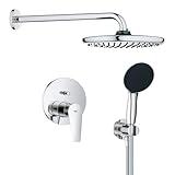 GROHE StartEdge 250, Unterputz Duschsystem (25cm Regendusche mit Mischbatterie, Kopfbrause 1 Strahlart, Duschkopf 2 Strahlarten, Komplettset mit 1,50m Duschschlauch und Wandanschluss), chom, 25293000