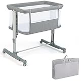 COSTWAY 3 in 1 Beistellbett, Reisebett Baby mit Matratze, Babybett & Babywiege & Kinderbett 5-stufig höhenverstellbar neigbar, Stubenwagen mit Tragetasche bis 9kg belastbar (Hellgrau)