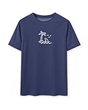 Glimnerize Jungen Rashguard Shirt Rundhals Schwimmshirt Kurzarm UV Shirt Badeshirt Rundkragen Shirt Sandstrand Navy 128