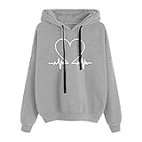 Minying Sweet Damen-Kapuzenpullover, modisch, Hoodie, Sweatshirt, schick, bedruckt, Hemd, langärmlig, für Herbst, Winter, große Größe, Grau 2, 42