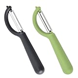peiqiup Sparschäler (2 Stück), Sparschäler Edelstahl, Mehr mit leicht zu greifenden Griffen, Für Kartoffeln, Karotten,Gemüse und Obst, 16,5 × 3,5 cm, Schwarz+Grün
