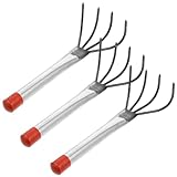 Gatuida 3 Stück Teiliges Stahlhandrechen Zähnen Rostfrei Leichtes Gartengerät für Schnelles Graben und Unkrautentfernung Ergonomischer Griff für Weniger Ermüdung für Garten Obstgarten und